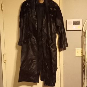 Used womens long black leather jacket